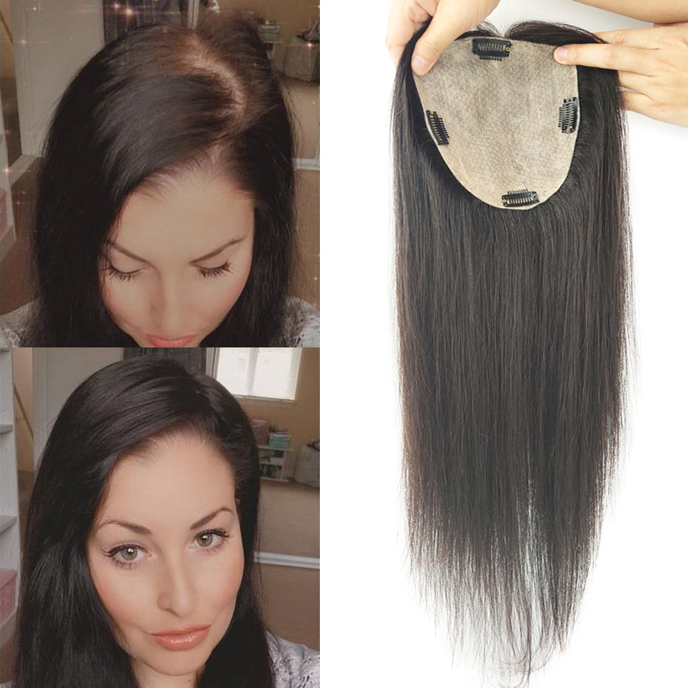 Skin Base Human Hair Topper Silk Top Virgin European Hair Toupee for Women