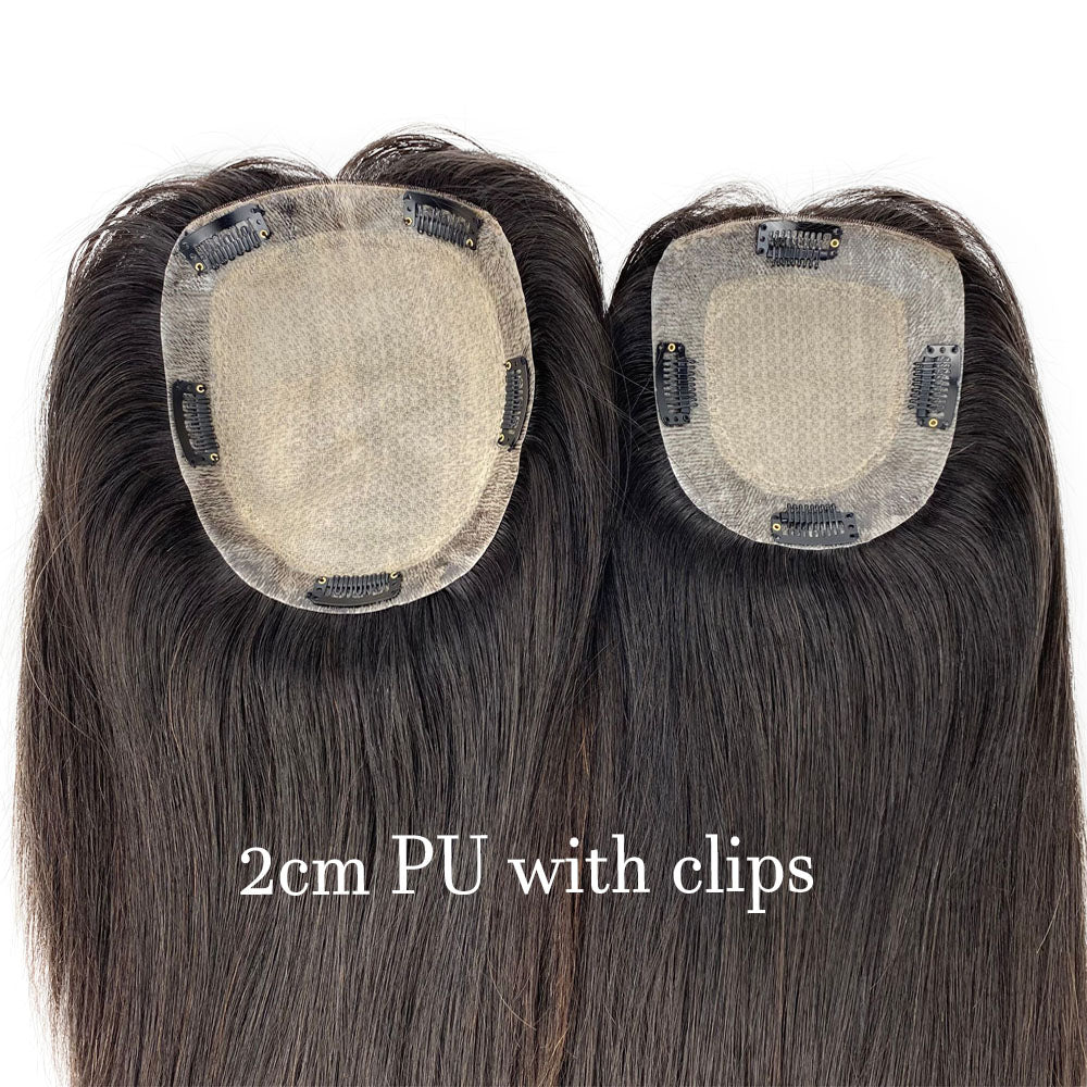 15x16 CM Virgin European Human Hair Topper Silk Skin Base Toupee With 2 CM PU Around and Clips for Women